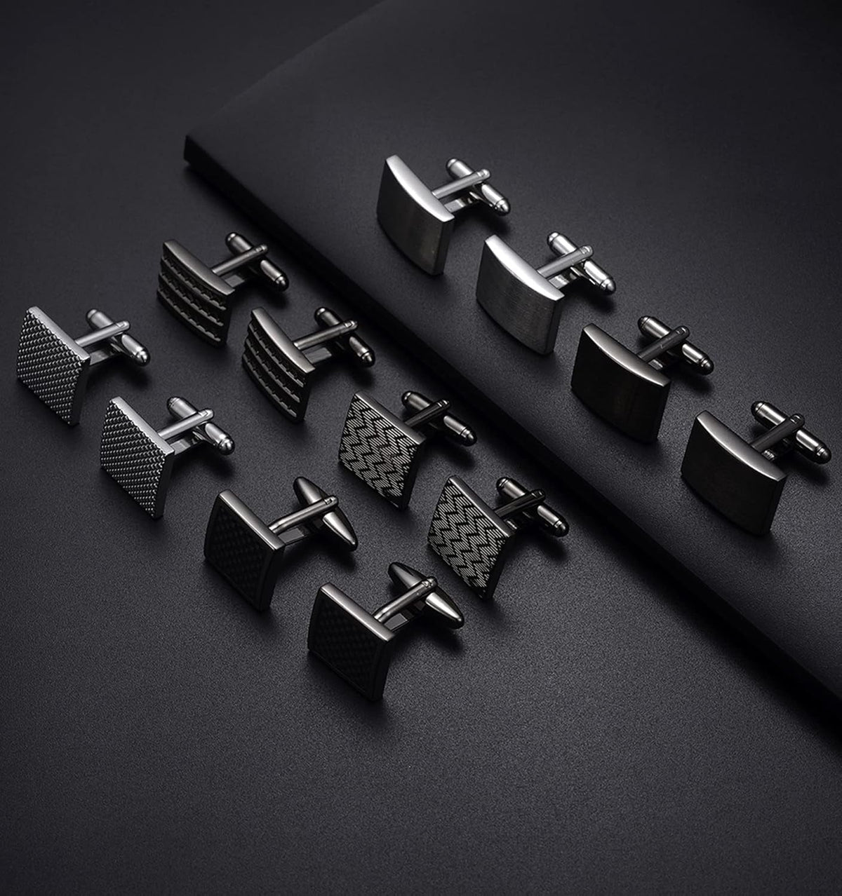 6 Pairs Cufflinks Classic Striped Disc Square Spherical Knot CZ Rectangle Cylindrical Cufflinks Set for Men
