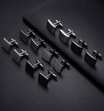 6 Pairs Cufflinks Classic Striped Disc Square Spherical Knot CZ Rectangle Cylindrical Cufflinks Set for Men