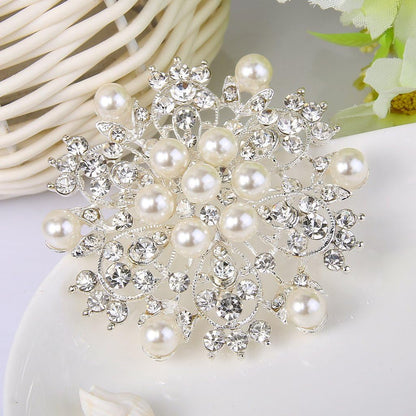 Women'S Wedding Corsage Clear Crystal Simulated Pearl Elegant Flower Leaf Brooch for Women, Bride