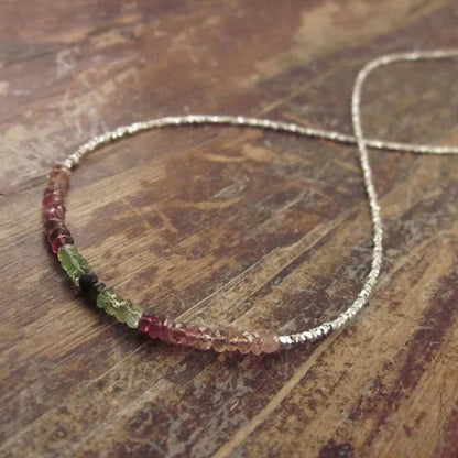 Watermelon Tourmaline Necklace, Pink Tourmaline Beaded Necklace, October Birthstone Jewelry