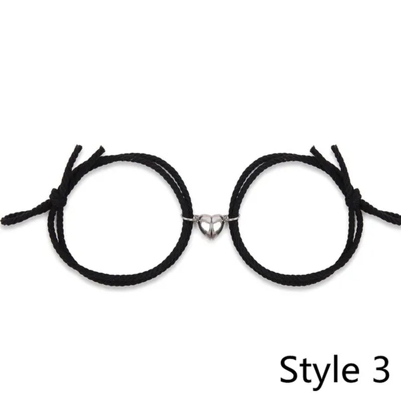 2pcs Magnetic Bracelet Stainless Steel Heart Pendant Charm Couple Bracelets for Lover Friend Men Women Braid Rope Bracelets