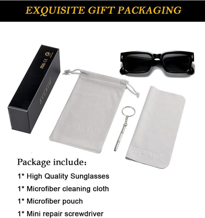 Square Frame Sunglasses for Women Men Trendy Chunky Rectangle Sun Glasses Black Shades UV400 Protection