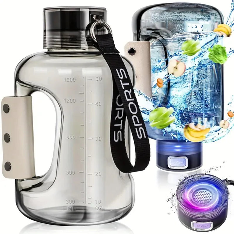 57oz MAX Hydrogen Water Bottle, Hydrogen Water Generator With SPE/PEM Technology, 2500PPD Pure Hydrogen Rich Concentration, 1.5L Large Capacity Leakproof Sports Drinking Bottle With Handle  Shoulder Strap, Portable Sports Water Bottle