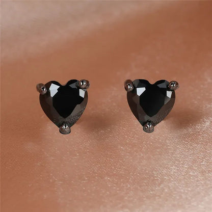 Elegant Love Heart Black Diamond 18K Rose Gold Stud Earrings Vintage Earrings Banquet Party Jewelry Gifts