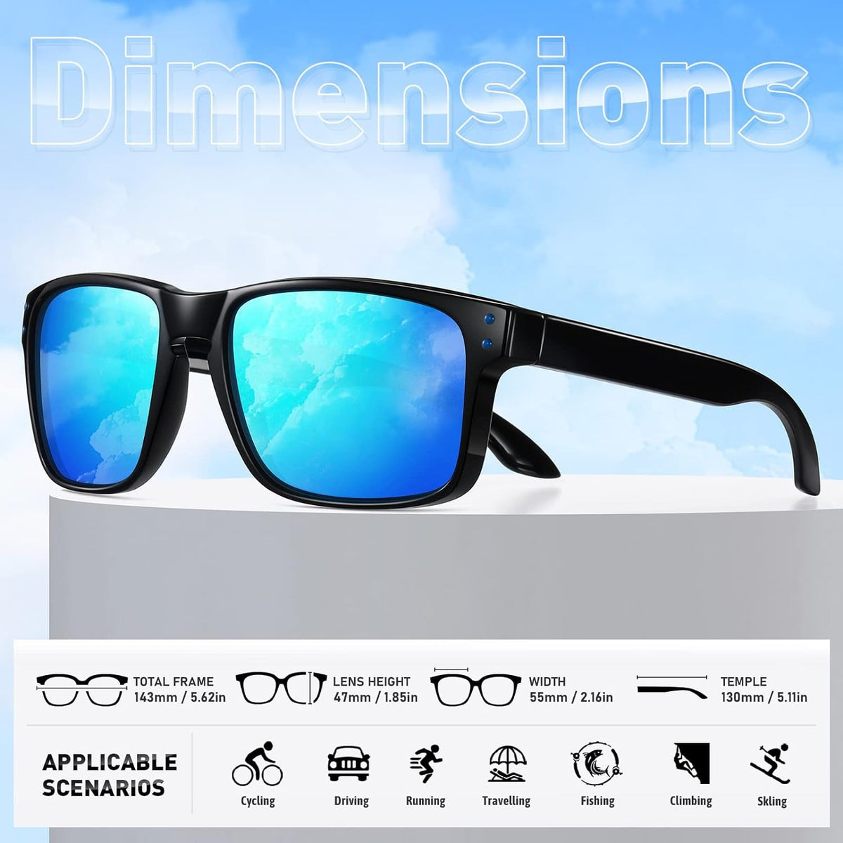 Polarized Sunglasses Men Womens - Retro Square Sun Glasses for Fishing Driving UV Protection