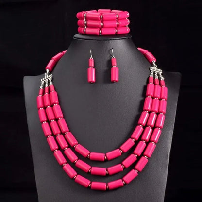 Fashion Nigerian Wedding Indian Jewelry Sets Beads Necklace Earring Bracelet Sets Statement Collar African Beads Jewelry Set