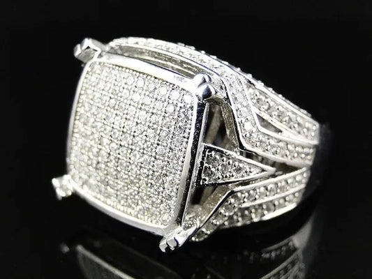 Mens 925 Silver Plated White Zircon Gem Engagement Ring Size 6-11