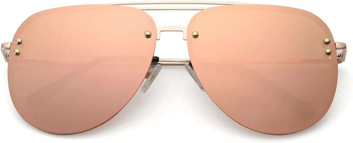 Premium Rimless Oversized Aviator Sunglasses for Women, Polarized PC Lens UV Protection Women’s Shade VF2203