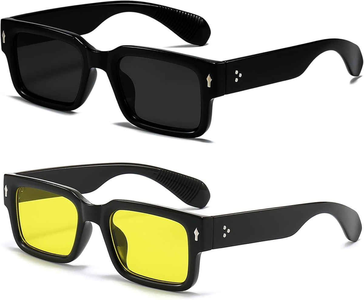Square Frame Sunglasses for Women Men Trendy Chunky Rectangle Sun Glasses Black Shades UV400 Protection