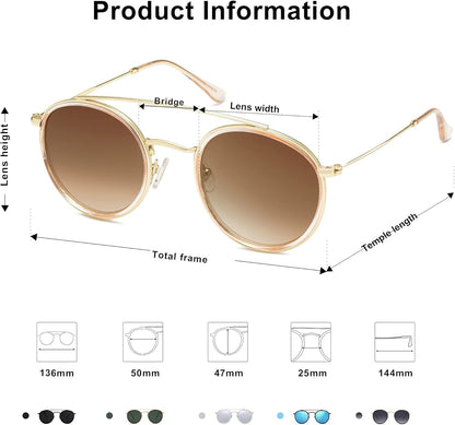 Retro Vintage round Polarized Sunglasses for Women Men Small Double Bridge Circle Sunnies SJ1104