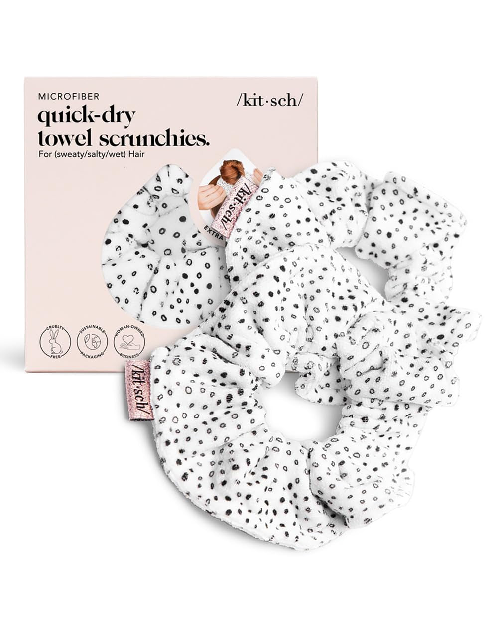 Microfiber Hair Towel Scrunchies - Soft and Highly Absorbent Microfiber Scrunchie for Women | Reduces Heat Drying Time - 2Pcs (Micro Dot Design)