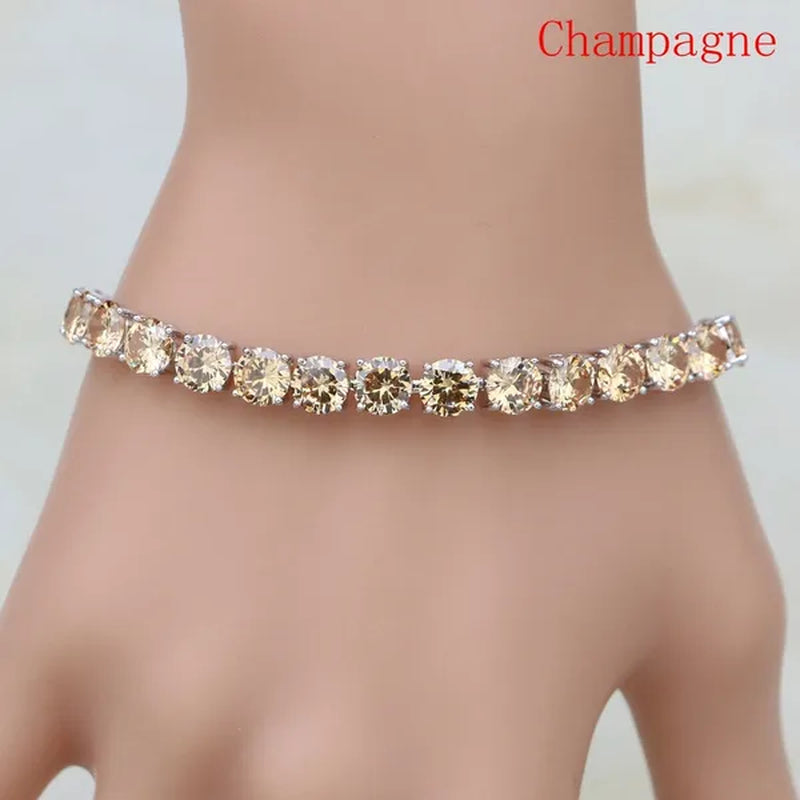 925 Sterling Silver Jewelry Black Sapphire White Topaz round Link Chain Bracelet 7 Inch for Women Wedding Free Gift Box