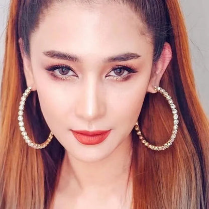 Trendy Big Circle Gold Silver Hoop Earrings Women's Fashion Rhinestone Diamond Round Earrings Party Jewelry
