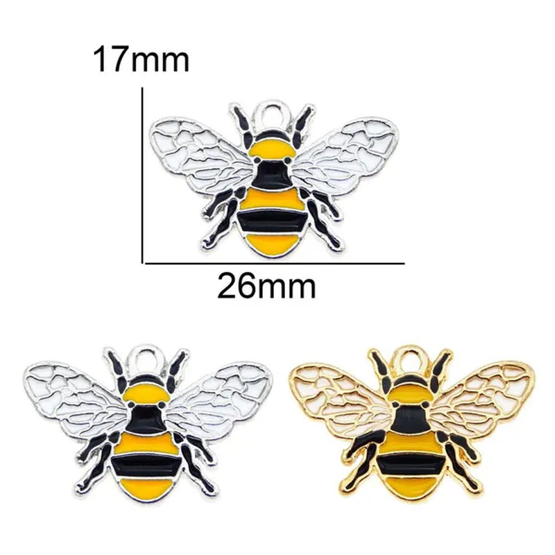 20pcs Enamel Bee Animal Pendant Alloy Charms For Women Bracelet Making Accessory Handmade DIY Findings 17*26mm