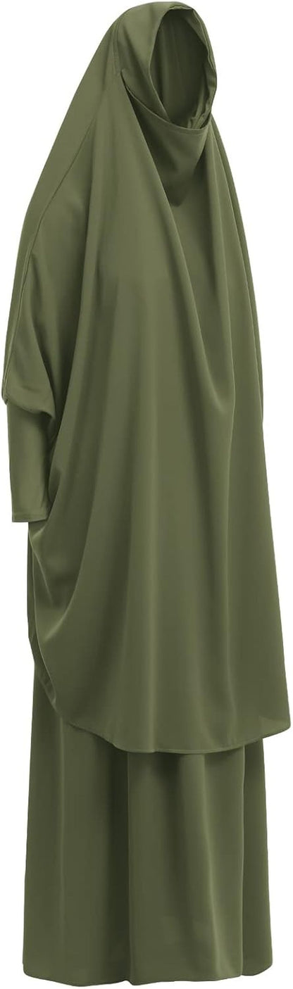 Prayer Clothes for Muslim Women Islamic Abaya Suit Maxi Skirt + Khimar Hijab 2Pcss Burka Jilbab Kaftan