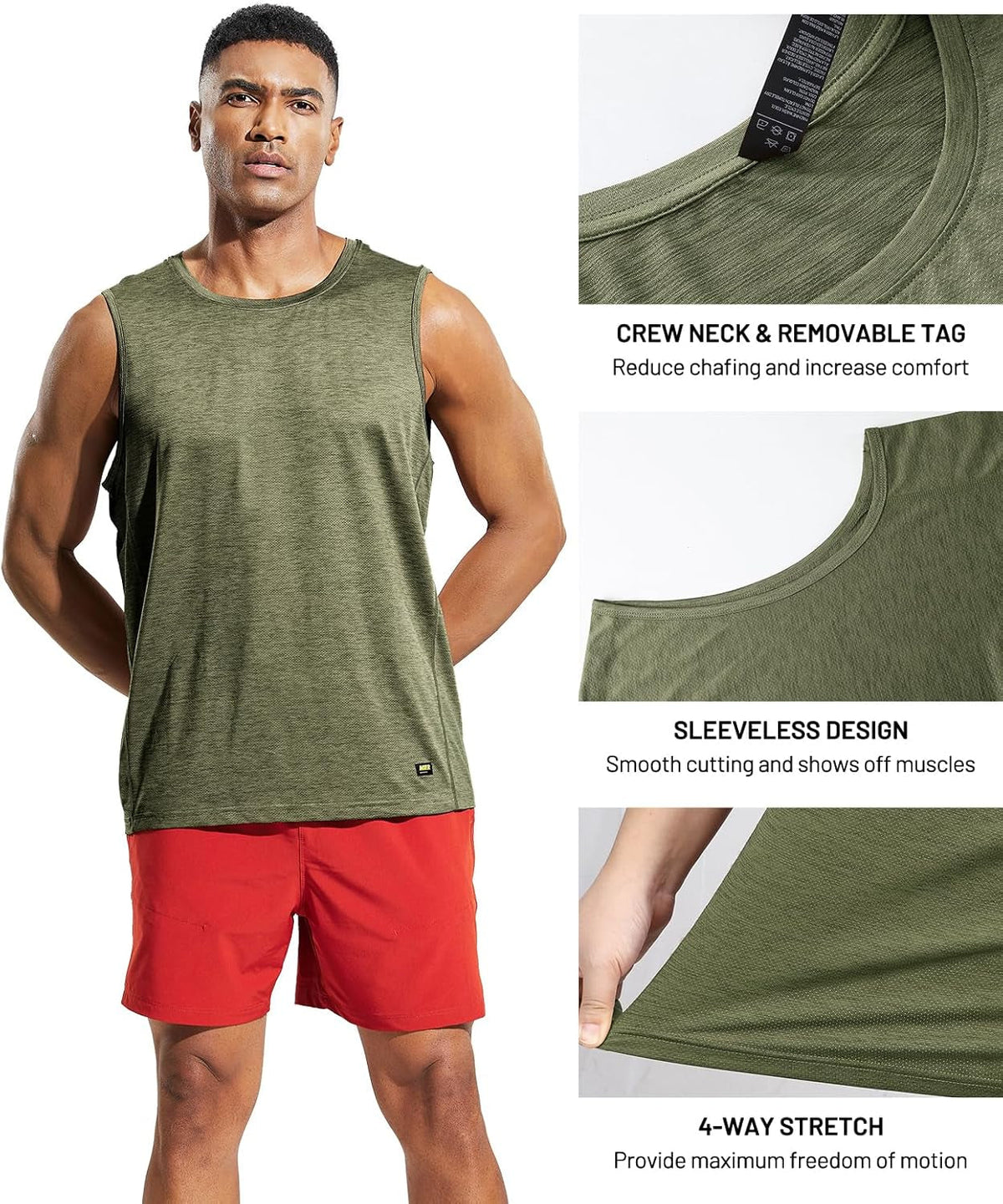 Men’S Sleeveless Tank Top Dry Fit Workout Muscle Tee Shirt for Running Athletic Gym Sports Training, Moisture Wicking