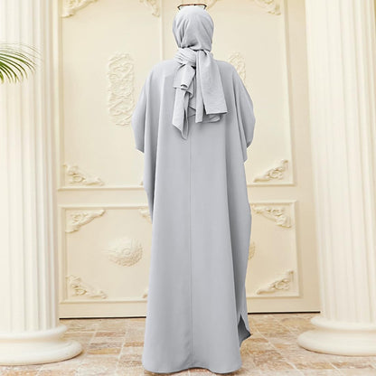 Women Abayas Dubai Kaftan Henley Shirt Prayer Maxi Dress Muslim Batwing Sleeve Ramadan Islamic Clothes
