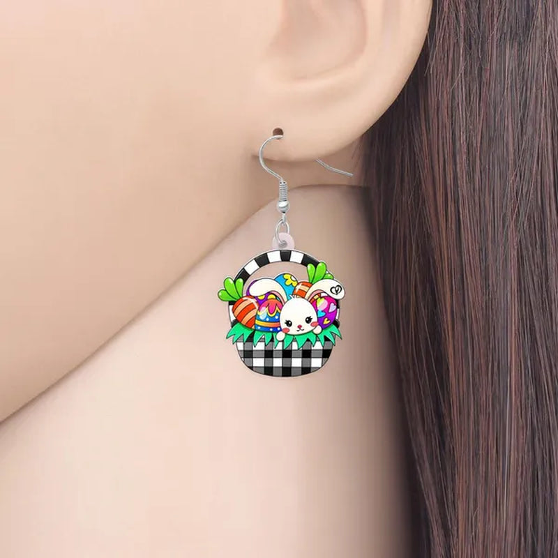 Acrylic Easter Eggs Bunny Hare Rabbit Earrings Drop Dangle Egge Jewelry For Women Girls Kids Charms Festival Gift Accessories