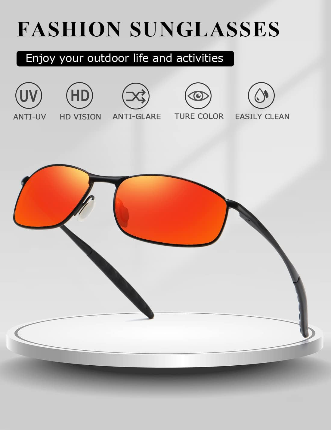 Polarized Sunglasses for Men Rectangle Metal Frame Retro Sun Glasses AE0395