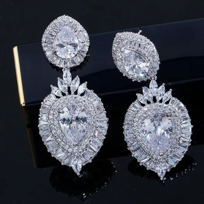 CANDICE Luxury Jewelry 18K Platinum Plated Double Large Water Drop Cubic Zirconia Crystal Long Dangle Earrings For Wedding Gift