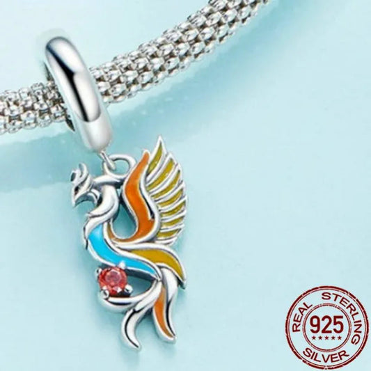 925 Sterling Silver Phoenix Pendant Charm Fine Color Enamel Bird Charm Beads Fit Original Bracelet Necklace DIY Jewelry