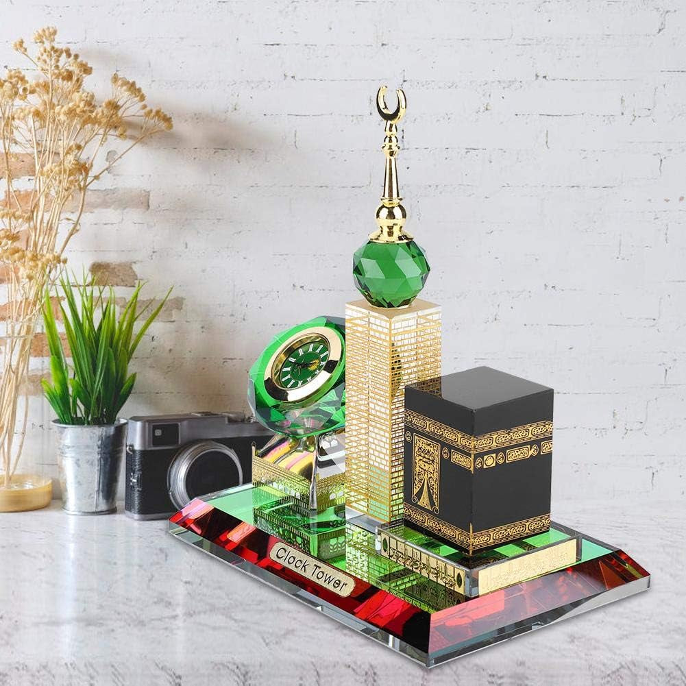Crystal Collectible Figurines for Home Decor Muslim Kaaba Clock Tower Model for Desktop Ornament Islamic Architecture Muslim Religious Supplies