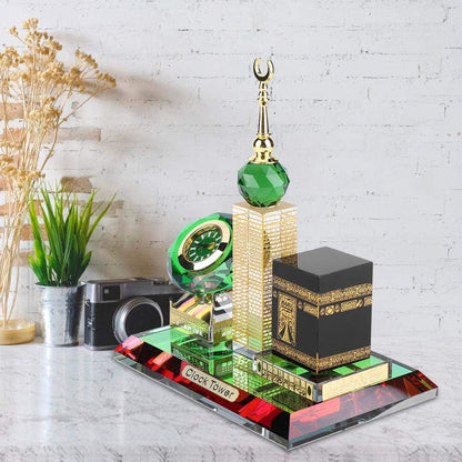 Crystal Collectible Figurines for Home Decor Muslim Kaaba Clock Tower Model for Desktop Ornament Islamic Architecture Muslim Religious Supplies
