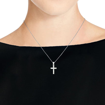 Cross of Faith Necklace – 925 Sterling Silver 18 Inch Chain | Iridescent Shell and Stone Pendant | Perfect Religious Gift