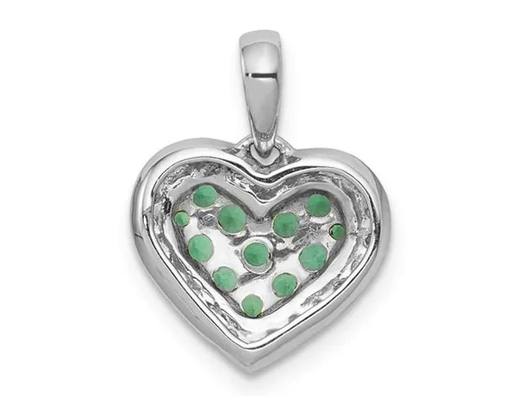 3/10 Carat (ctw) Natural Green Emerald Heart Pendant Necklace in 14K White Gold with Diamonds and Chain