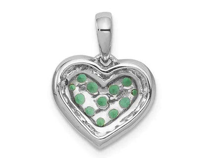 3/10 Carat (ctw) Natural Green Emerald Heart Pendant Necklace in 14K White Gold with Diamonds and Chain