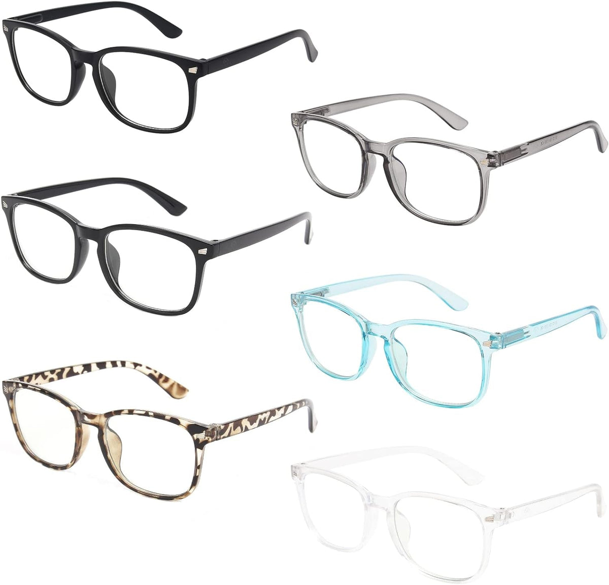 6 Pack Blue Light Blocking Glasses for Computer Gaming, Fashion Fake Anti Eye Strain Eyeglasses for Women Men (6 Pack Mix-01)