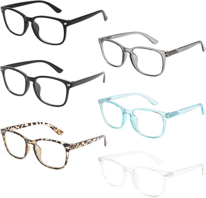 6 Pack Blue Light Blocking Glasses for Computer Gaming, Fashion Fake Anti Eye Strain Eyeglasses for Women Men (6 Pack Mix-01)