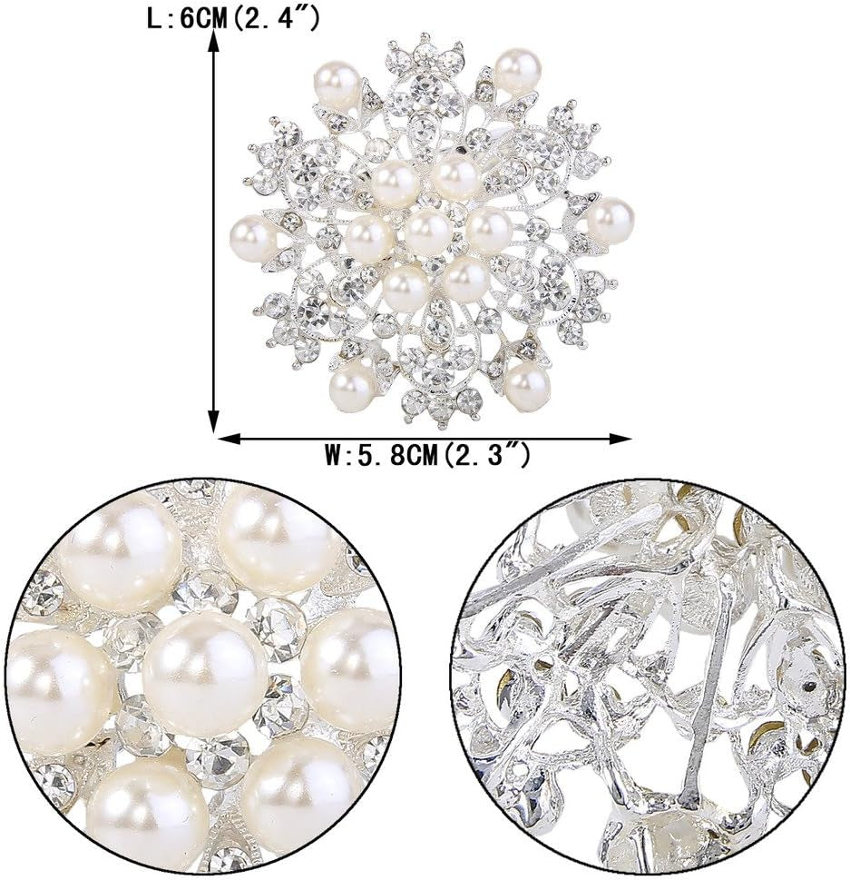 Women'S Wedding Corsage Clear Crystal Simulated Pearl Elegant Flower Leaf Brooch for Women, Bride