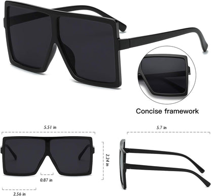 Square Oversized Sunglasses for Women Men Flat Top Fashion Shades