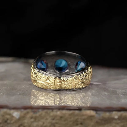 925 Sterling Silver Mens Ring With Blue Zircon Stone Pen Workmanship Rodaj Coated Fine Jewelry Fashion Rings For Men Gift For Him