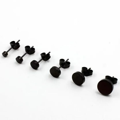 1PCS Stainless Steel Black Color Hypoallergenic Minimalist Flat Circle Earings for Men and Women Daily Wear Steel Titanium Earrings