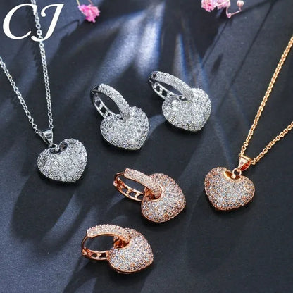 CANDICE Gorgeous Party Jewelry Set Full Micro Pave Tiny Cubic Zirconia Rose Gold Plated Love Heart Pendant Necklace Earrings For Women Gift