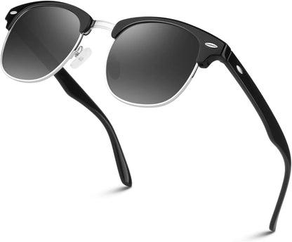 Polarized Semi Rimless Sunglasses for Men Women, Classic Retro Shades Half Frame Driving Sun Glasses UV Protection