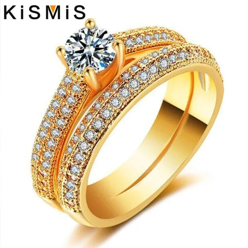 2021 new diamond halo ring set wedding ring two-color gold and silver fashion female engagement ring 4-11