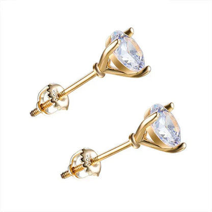 Vintage Three-Prong Martini Round Glass Stud Earrings Golden Spiral Bride Wedding Engagement Jewelry Gifts