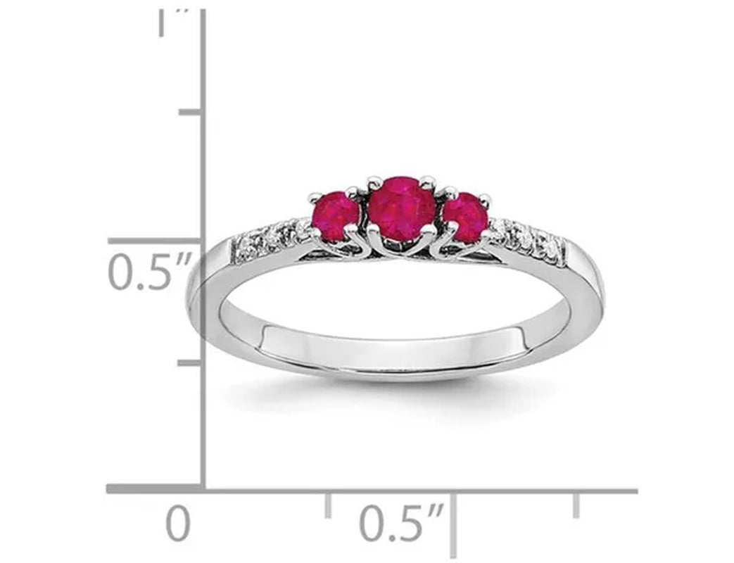 1/4 Carat (ctw) Three Stone Ruby Ring in 14K White Gold