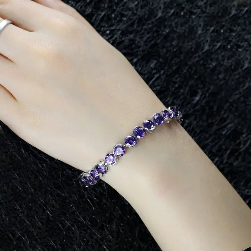 CANDICE White Gold Plated Natural Purple Crystal Bracelets Bangles For Femme Romantic Gift 18CM