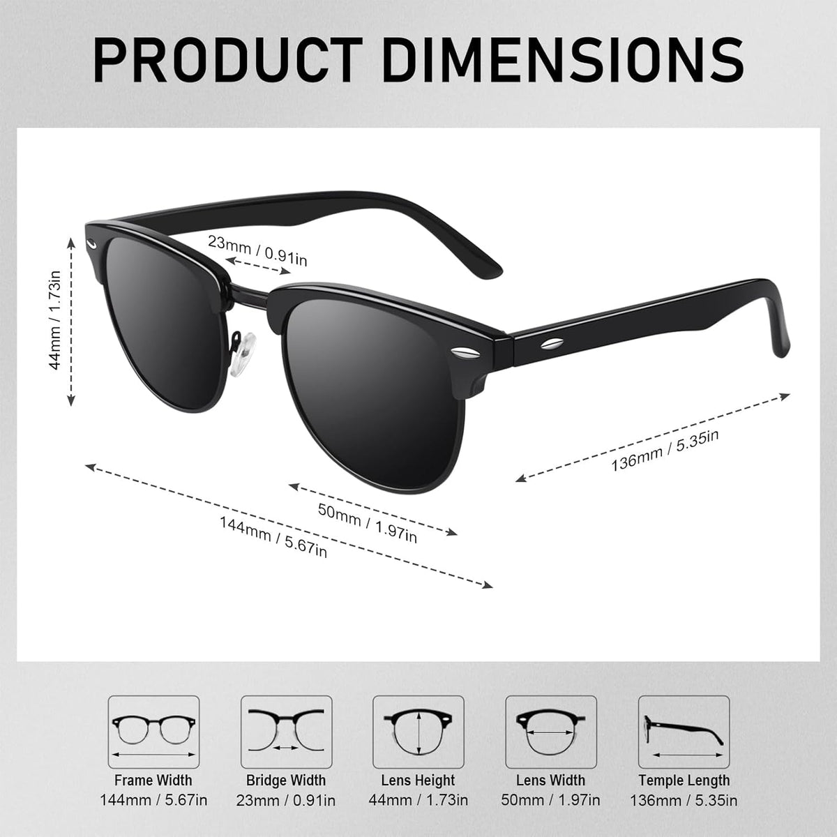 Classic Horn Rimmed Semi Rimless Polarized Sunglasses for Men Women GQO6