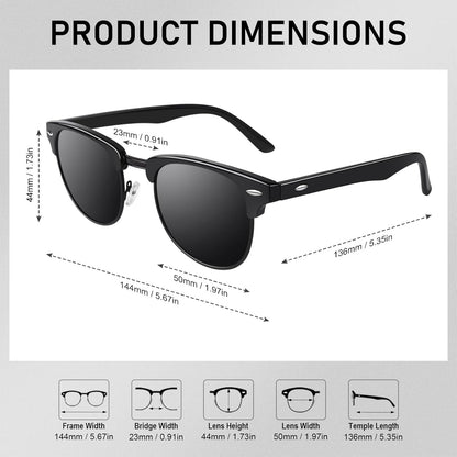 Classic Horn Rimmed Semi Rimless Polarized Sunglasses for Men Women GQO6