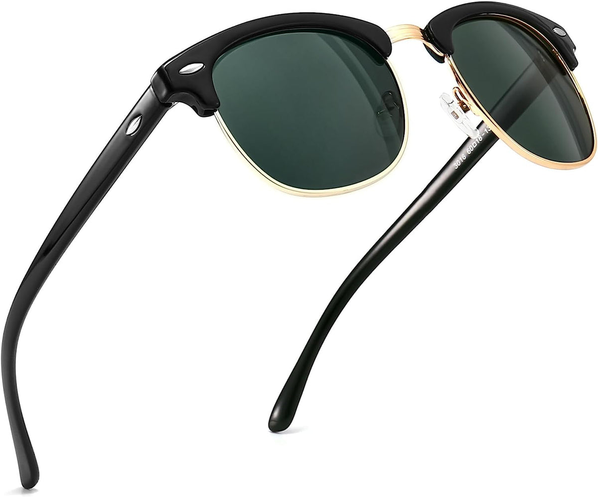 Polarized Sunglasses for Men and Women, Classic Half-Frame Retro Shades for Driving, Travel, and Outdoor Activities