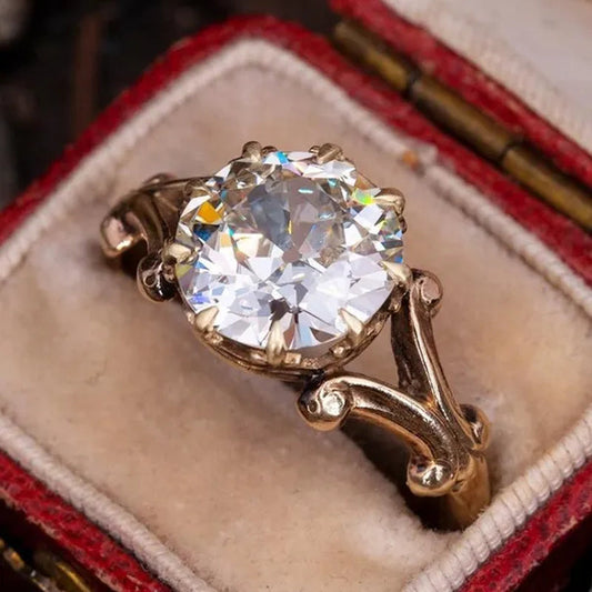 Exquisite Bridal Wedding Ring Gold Plated Claw Setting Solitaire Diamond Rings for Women Engagement Proposal Ring Jewelry
