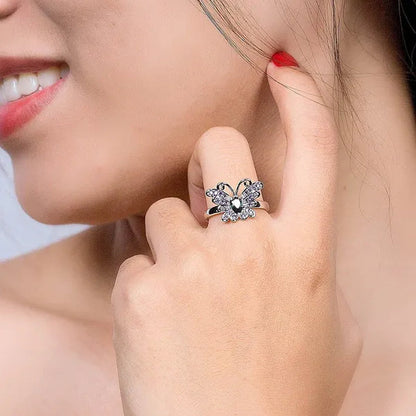 Jewelry 925 Sterling Silver Rainbow Topaz Filled Butterfly Ring for Teen Girls 4*6mm pear shaped high quality lab-created amethyst sapphire Pink gemstone Rings