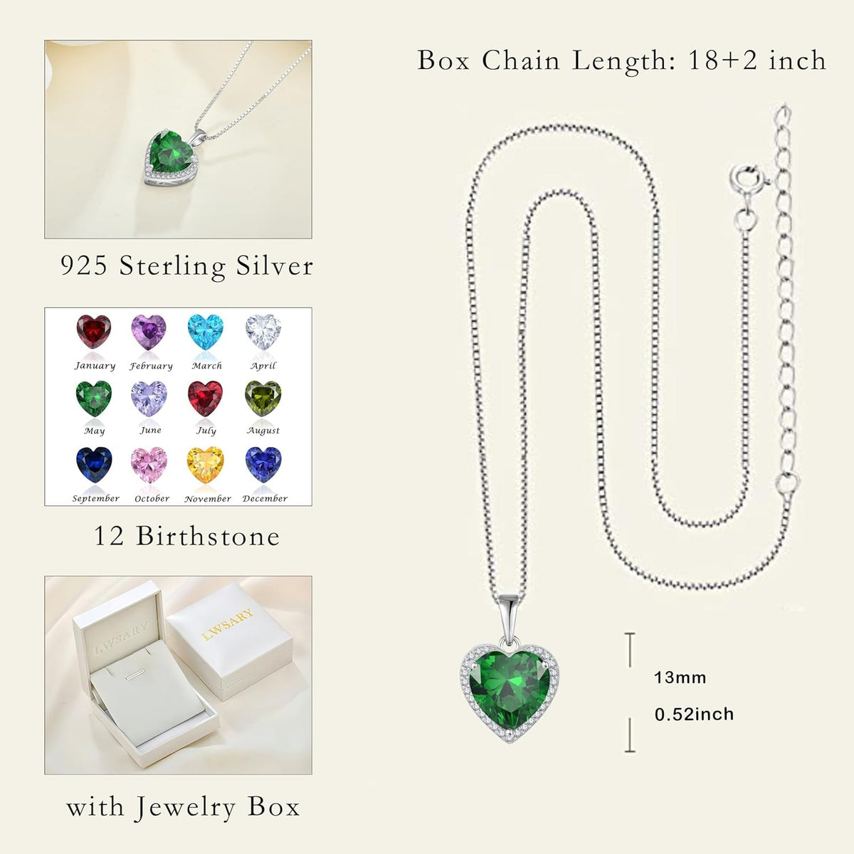 Love Heart Necklace 925 Sterling Silver Simple Halo Solitaire Pendant Birthstone Jewelry for Women