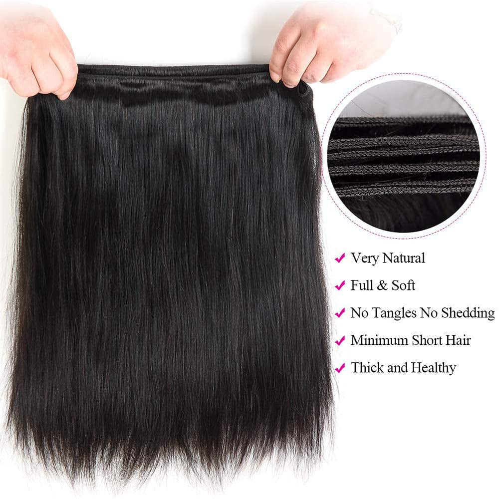 Straight Bundles with Closure Human Hair 10 12 14+10 Brazilian Human Hair Bundles with Closure Straight 100% Unprocessed Virgin Weave Hair Bundles with Closure 10A Bundles Human Hair with Lace Closure