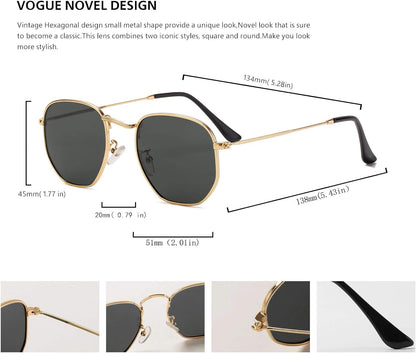 Hipster Hexagonal Polarized Sunglasses Men Women Geometric Square Small Vintage Metal Frame Retro Shade Glasses